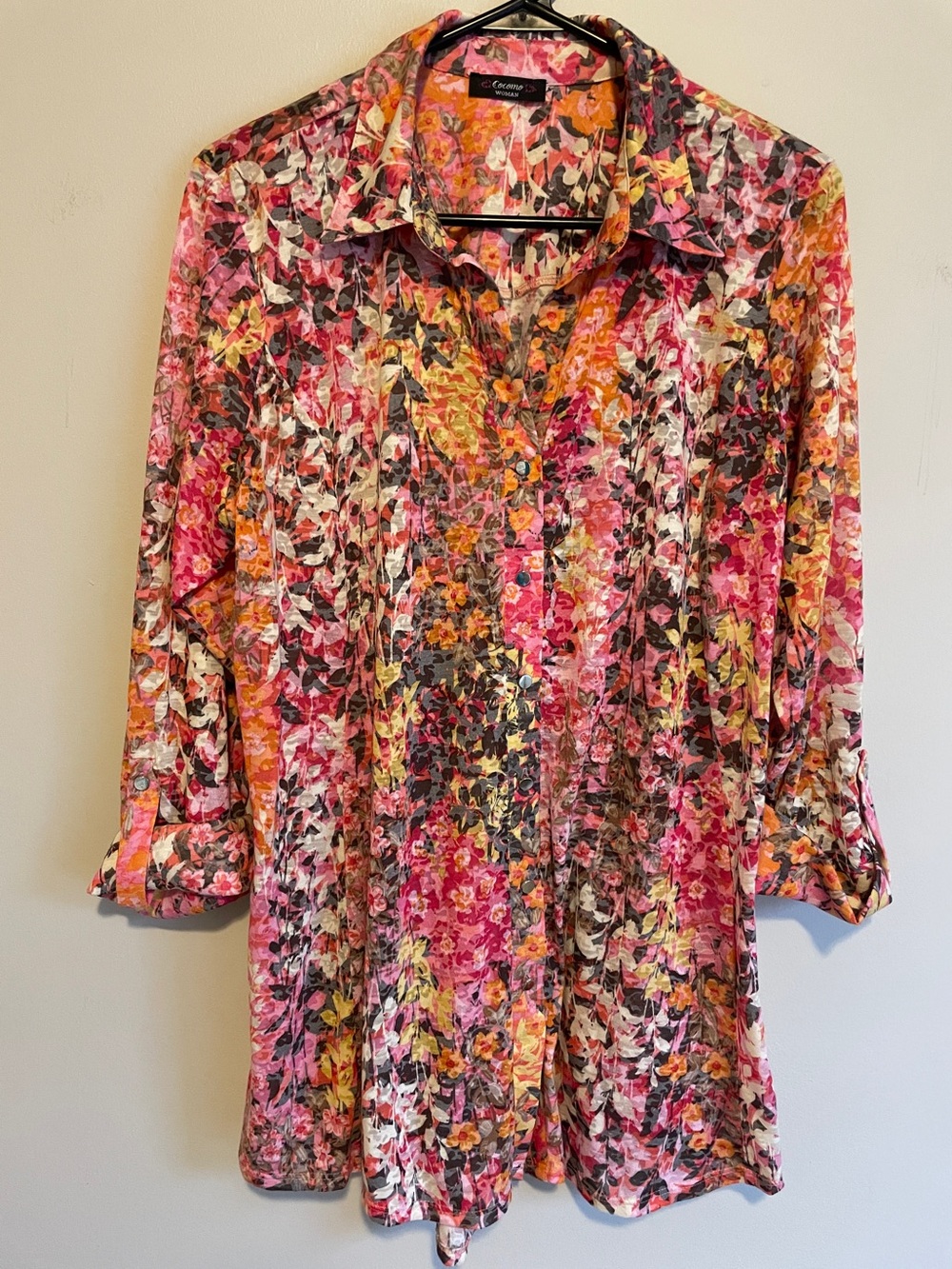 Cocomo Pink Orange Floral Button-Front Women's Shirt